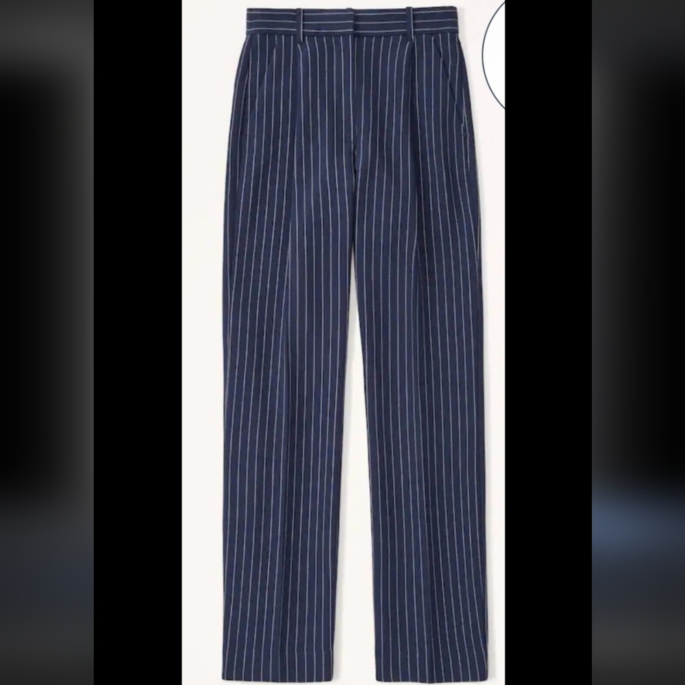 Abercrombie Tailored Relaxed Straight Pant in Navy Stripe | pinstripe trousers